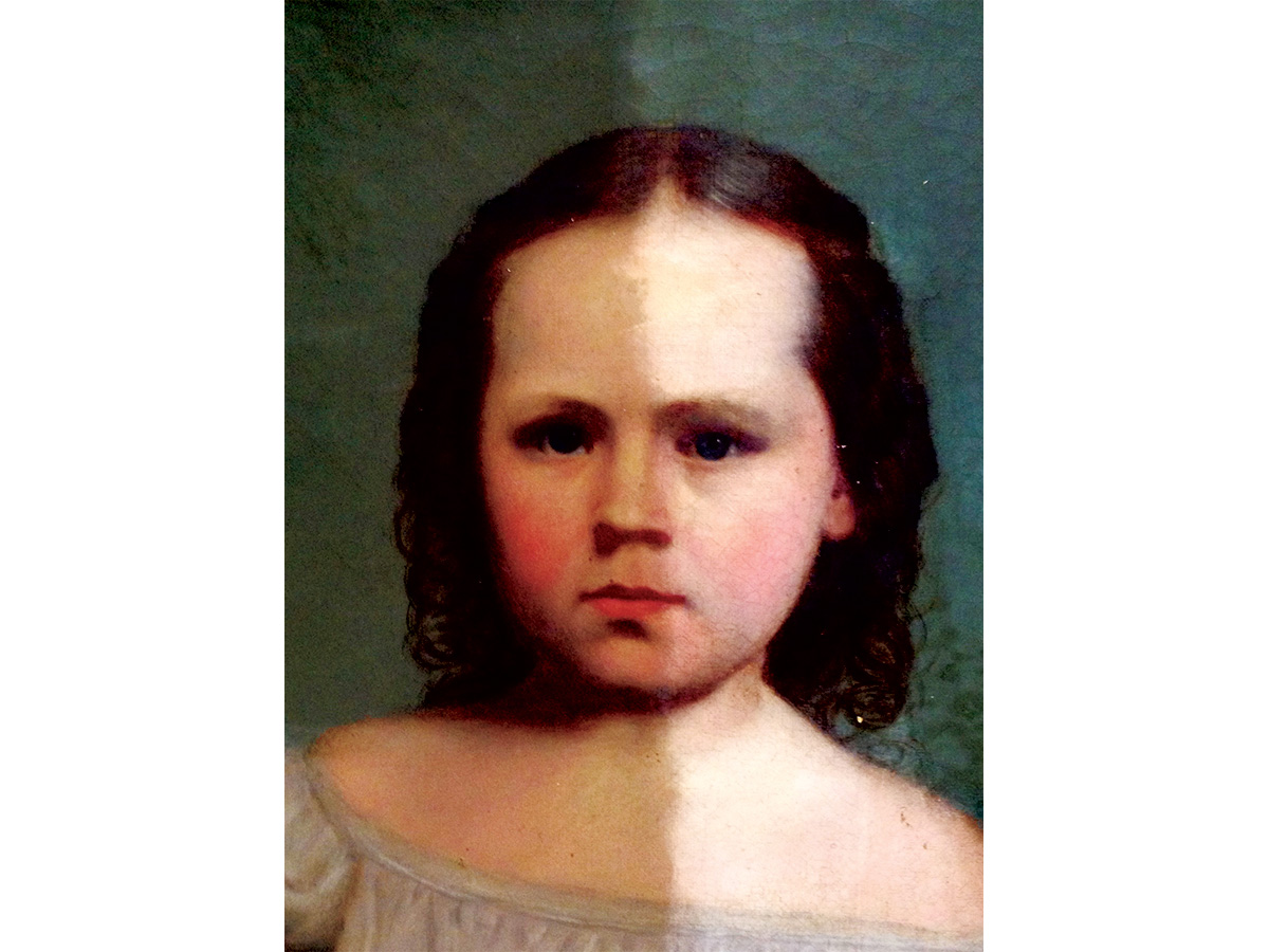 Oil painting in the process of being cleaned and restored. (Maryland)